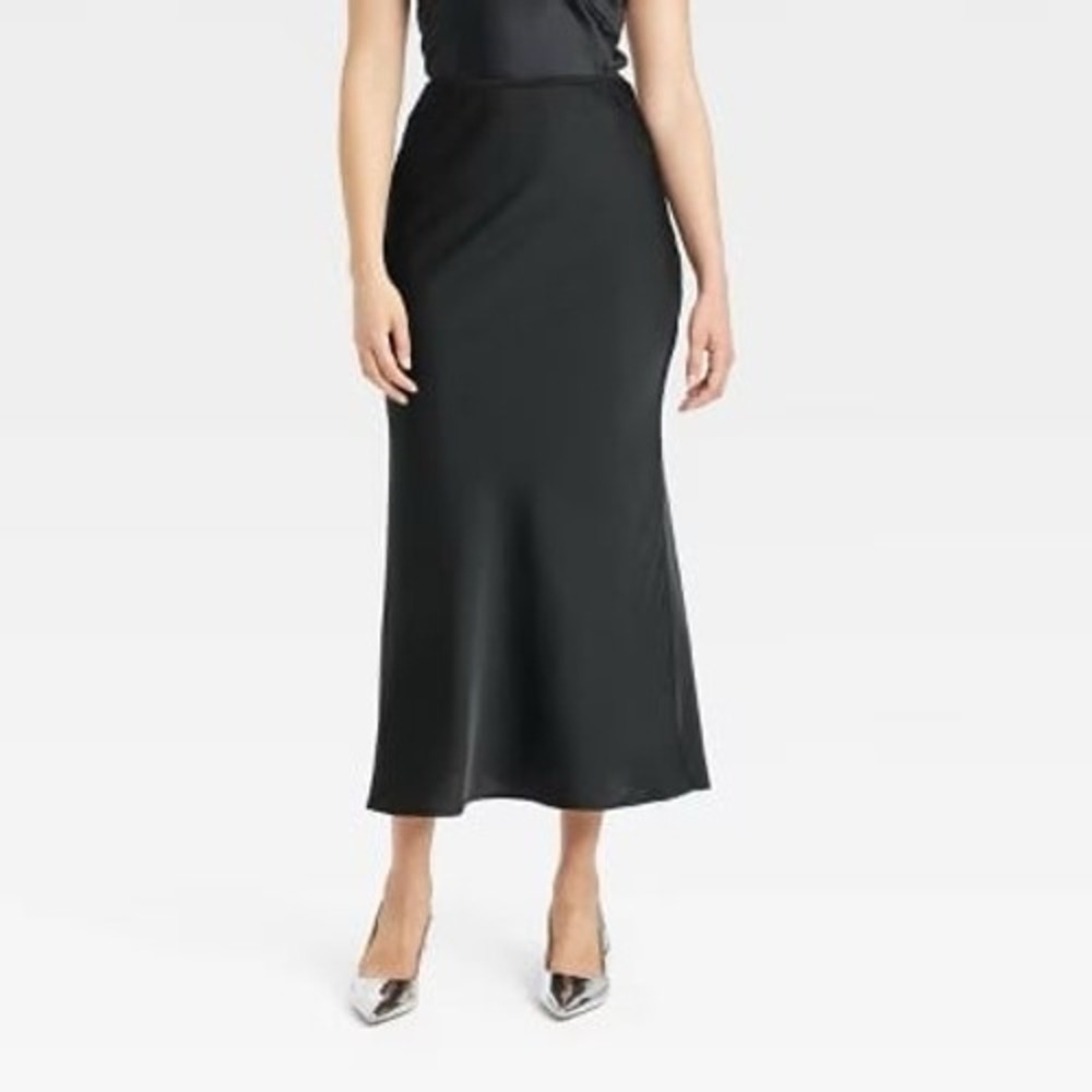 A New Day Silky Skirt Ankle Length Black Size Large NEW